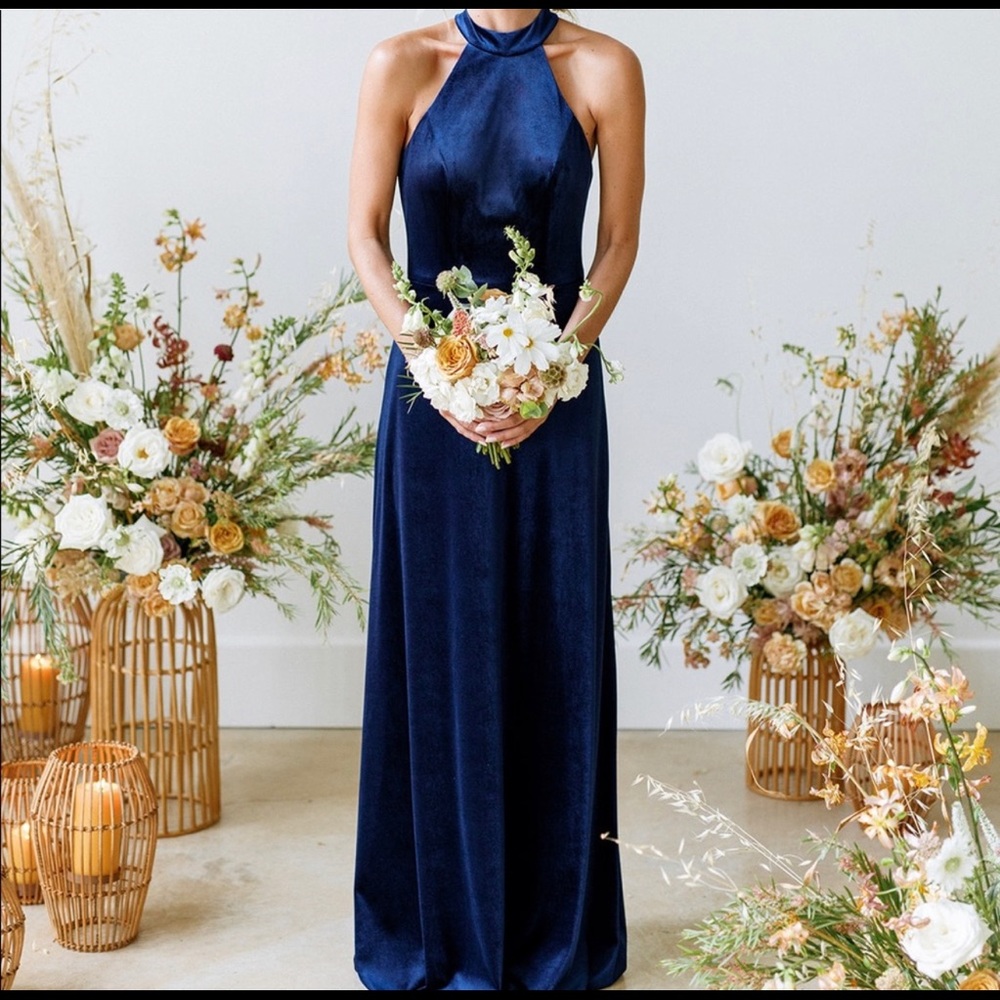 REVELRY Royal Blue Tori Velvet Maxi Dress High Neckline Wedding formal - size 6